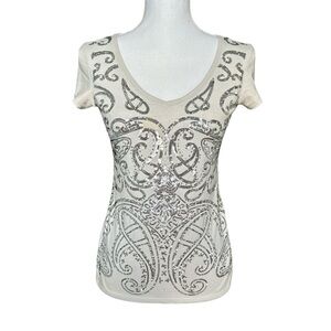 WHBM sequined light gray short sleeve t-shirt size XS